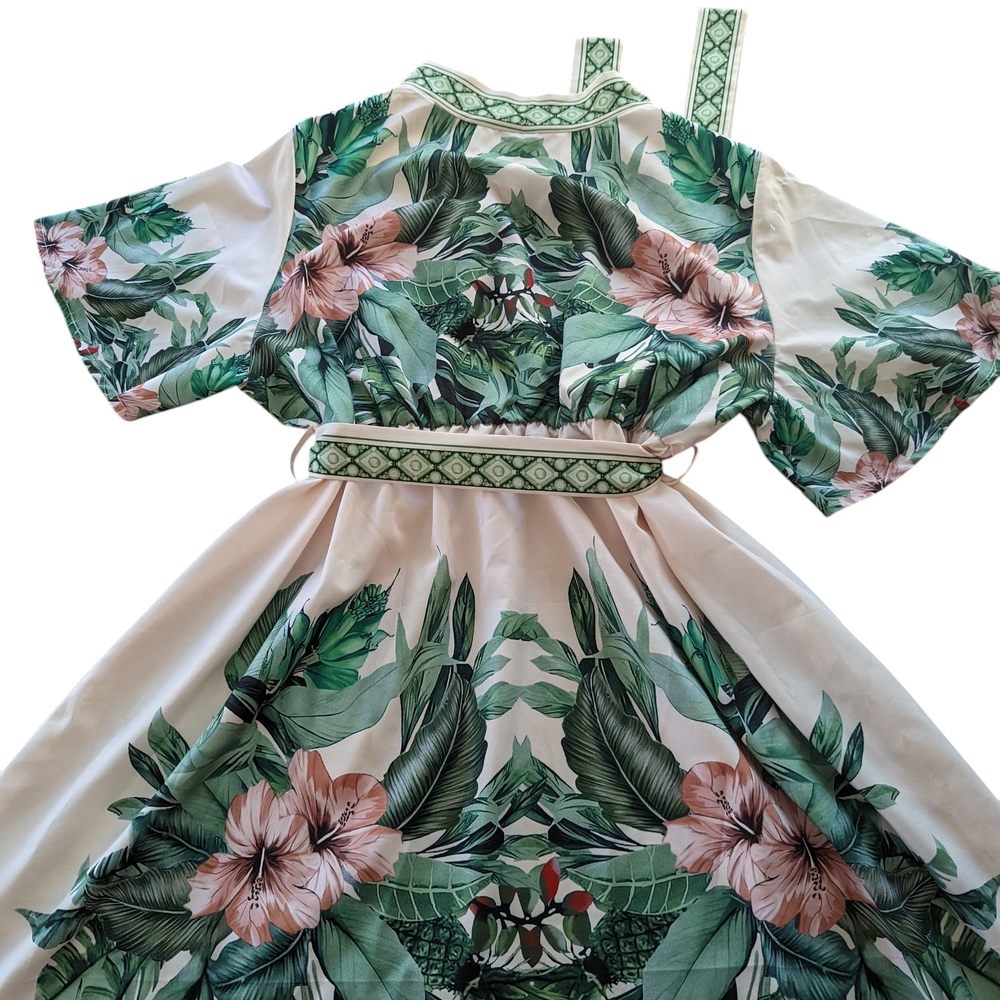 Plus Size Women's Tropical Print Tie Batwing Sleeve Dress Size 2XL - Picture 7 of 13